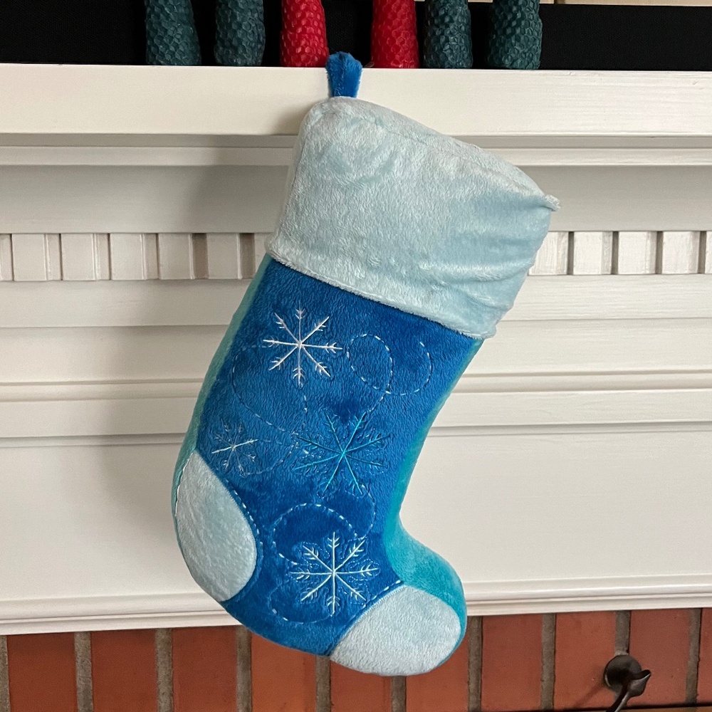 Vintage Christmas Stocking Hanging Pillow  - Shades of Blue